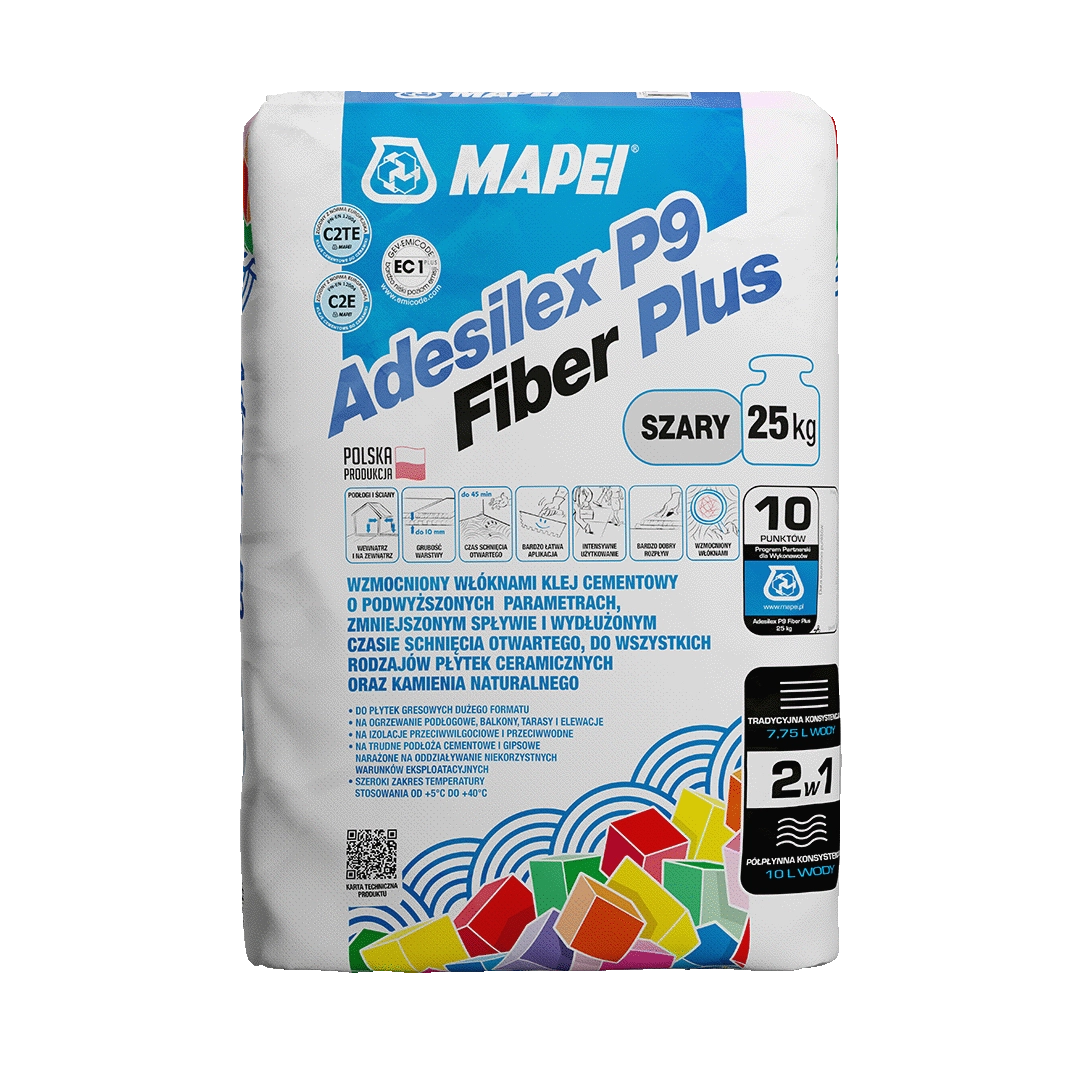 Wzmacniany włóknami klej cementowy Adesilex P9 Fiber Plus MAPEI