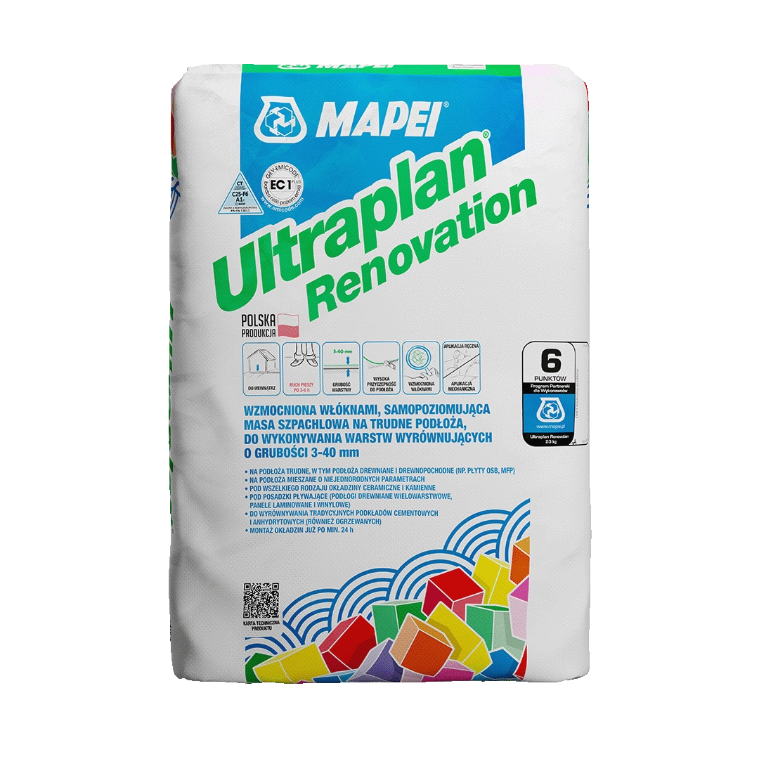 Wzmocniona włóknami masa samopoziomująca Ultraplan Renovation MAPEI